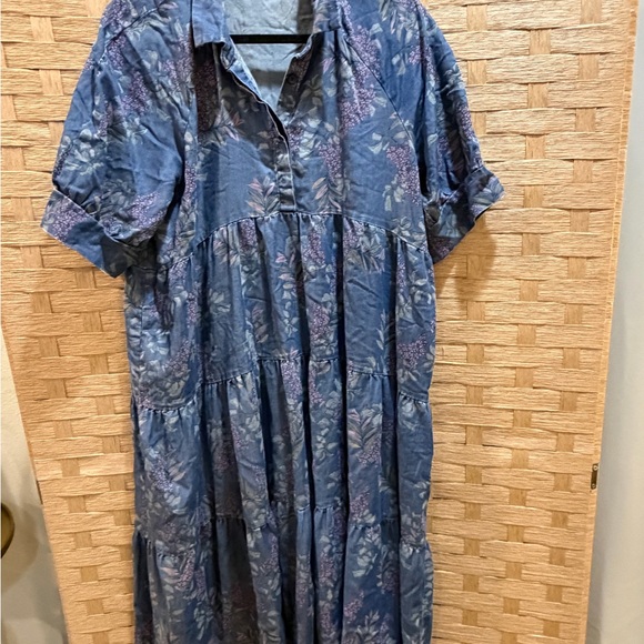 Natural Life Rebecca Wisteria Floral Dress Size Large EUC Lagenlook Pockets - Picture 2 of 5